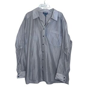 Modern Works Gray Sheer Black Pinstripe Oversized Lagenlook‎ Button Down Top Med